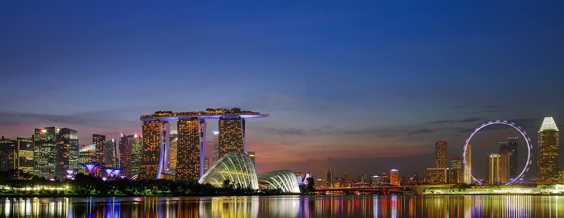 Marina Bay Sands and the Singapore skyline at night